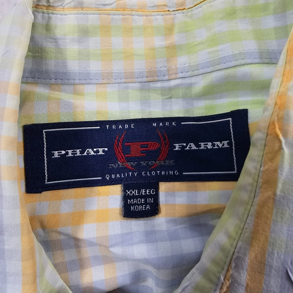 Phat Farm Button Down Shirt MENS XL Yellow Blue Plaid Vintage Y2K Streetwear - Picture 12 of 16